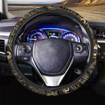 Black And Gold Peacock Feather Print Car Steering Wheel Cover