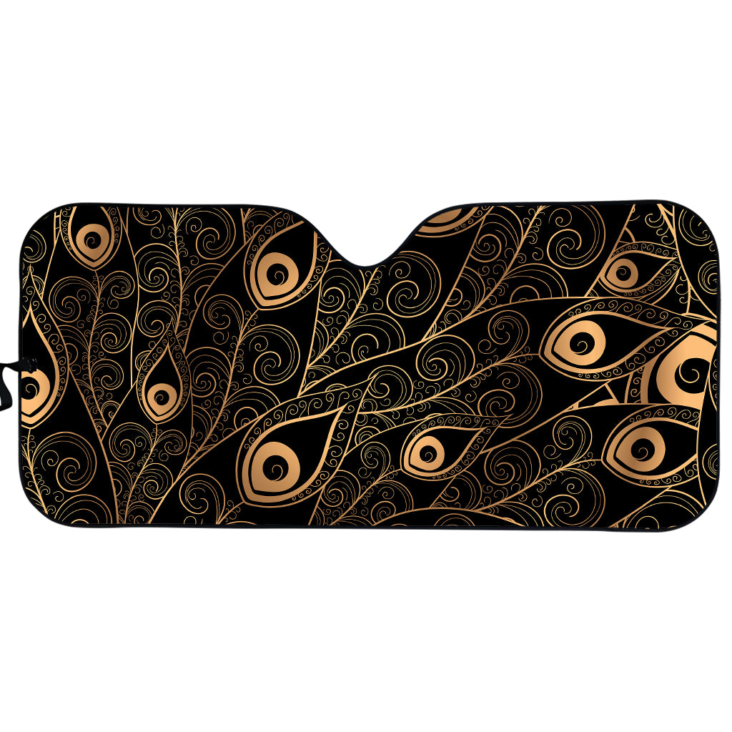 Black And Gold Peacock Feather Print Car Sun Shade