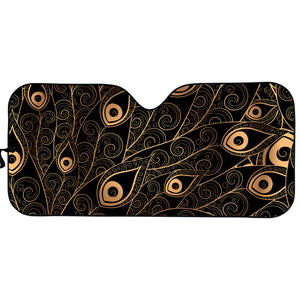 Black And Gold Peacock Feather Print Car Sun Shade
