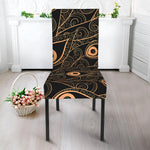 Black And Gold Peacock Feather Print Dining Chair Slipcover