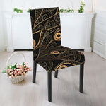 Black And Gold Peacock Feather Print Dining Chair Slipcover