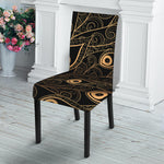 Black And Gold Peacock Feather Print Dining Chair Slipcover