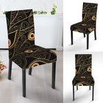 Black And Gold Peacock Feather Print Dining Chair Slipcover