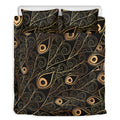 Black And Gold Peacock Feather Print Duvet Cover Bedding Set