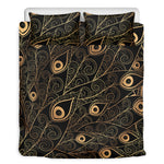Black And Gold Peacock Feather Print Duvet Cover Bedding Set