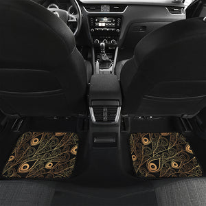 Black And Gold Peacock Feather Print Front and Back Car Floor Mats