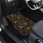 Black And Gold Peacock Feather Print Front and Back Car Floor Mats