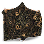 Black And Gold Peacock Feather Print Hooded Blanket