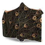 Black And Gold Peacock Feather Print Hooded Blanket