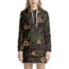 Black And Gold Peacock Feather Print Hoodie Dress