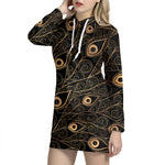 Black And Gold Peacock Feather Print Hoodie Dress