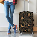 Black And Gold Peacock Feather Print Luggage Cover