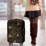 Black And Gold Peacock Feather Print Luggage Cover