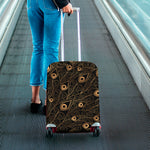 Black And Gold Peacock Feather Print Luggage Cover