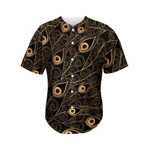 Black And Gold Peacock Feather Print Men's Baseball Jersey