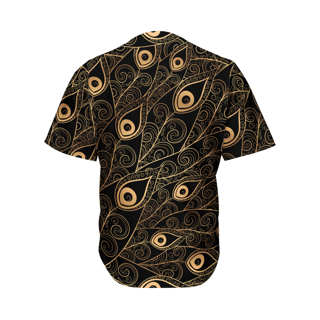 Black And Gold Peacock Feather Print Men's Baseball Jersey