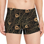 Black And Gold Peacock Feather Print Men's Boxer Briefs