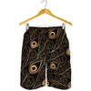 Black And Gold Peacock Feather Print Men's Shorts