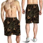 Black And Gold Peacock Feather Print Men's Shorts