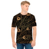 Black And Gold Peacock Feather Print Men's T-Shirt