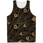 Black And Gold Peacock Feather Print Men's Tank Top