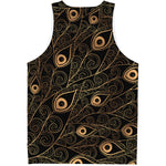 Black And Gold Peacock Feather Print Men's Tank Top