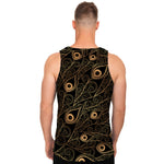 Black And Gold Peacock Feather Print Men's Tank Top
