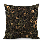 Black And Gold Peacock Feather Print Pillow Cover