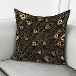 Black And Gold Peacock Feather Print Pillow Cover