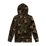 Black And Gold Peacock Feather Print Pullover Hoodie