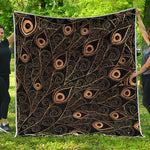 Black And Gold Peacock Feather Print Quilt