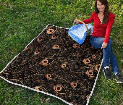 Black And Gold Peacock Feather Print Quilt