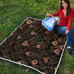 Black And Gold Peacock Feather Print Quilt