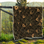 Black And Gold Peacock Feather Print Quilt