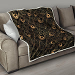 Black And Gold Peacock Feather Print Quilt