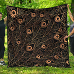 Black And Gold Peacock Feather Print Quilt