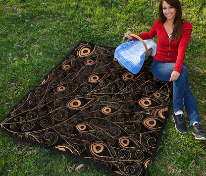 Black And Gold Peacock Feather Print Quilt