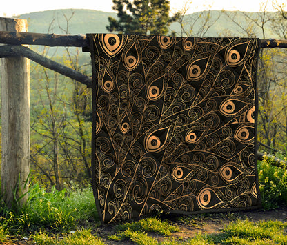 Black And Gold Peacock Feather Print Quilt