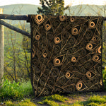 Black And Gold Peacock Feather Print Quilt