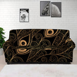 Black And Gold Peacock Feather Print Sofa Cover