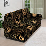 Black And Gold Peacock Feather Print Sofa Cover
