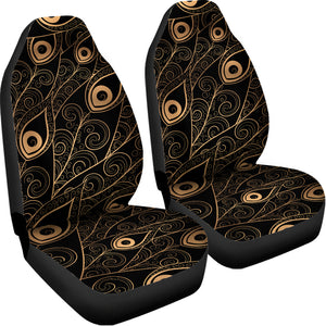 Black And Gold Peacock Feather Print Universal Fit Car Seat Covers