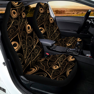 Black And Gold Peacock Feather Print Universal Fit Car Seat Covers