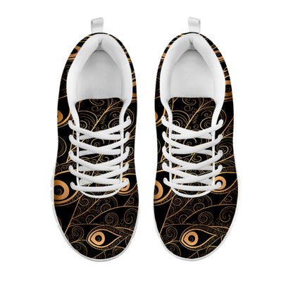 Black And Gold Peacock Feather Print White Sneakers