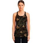 Black And Gold Peacock Feather Print Women's Racerback Tank Top