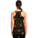 Black And Gold Peacock Feather Print Women's Racerback Tank Top