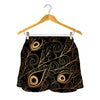 Black And Gold Peacock Feather Print Women's Shorts