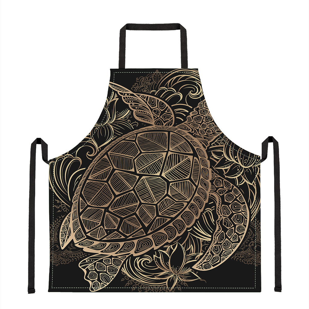 Black And Gold Sea Turtle Print Apron