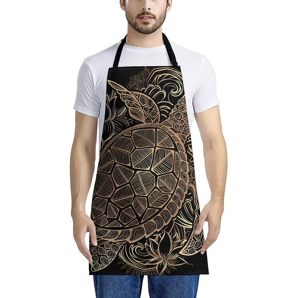 Black And Gold Sea Turtle Print Apron