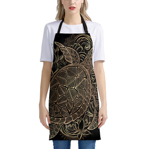 Black And Gold Sea Turtle Print Apron